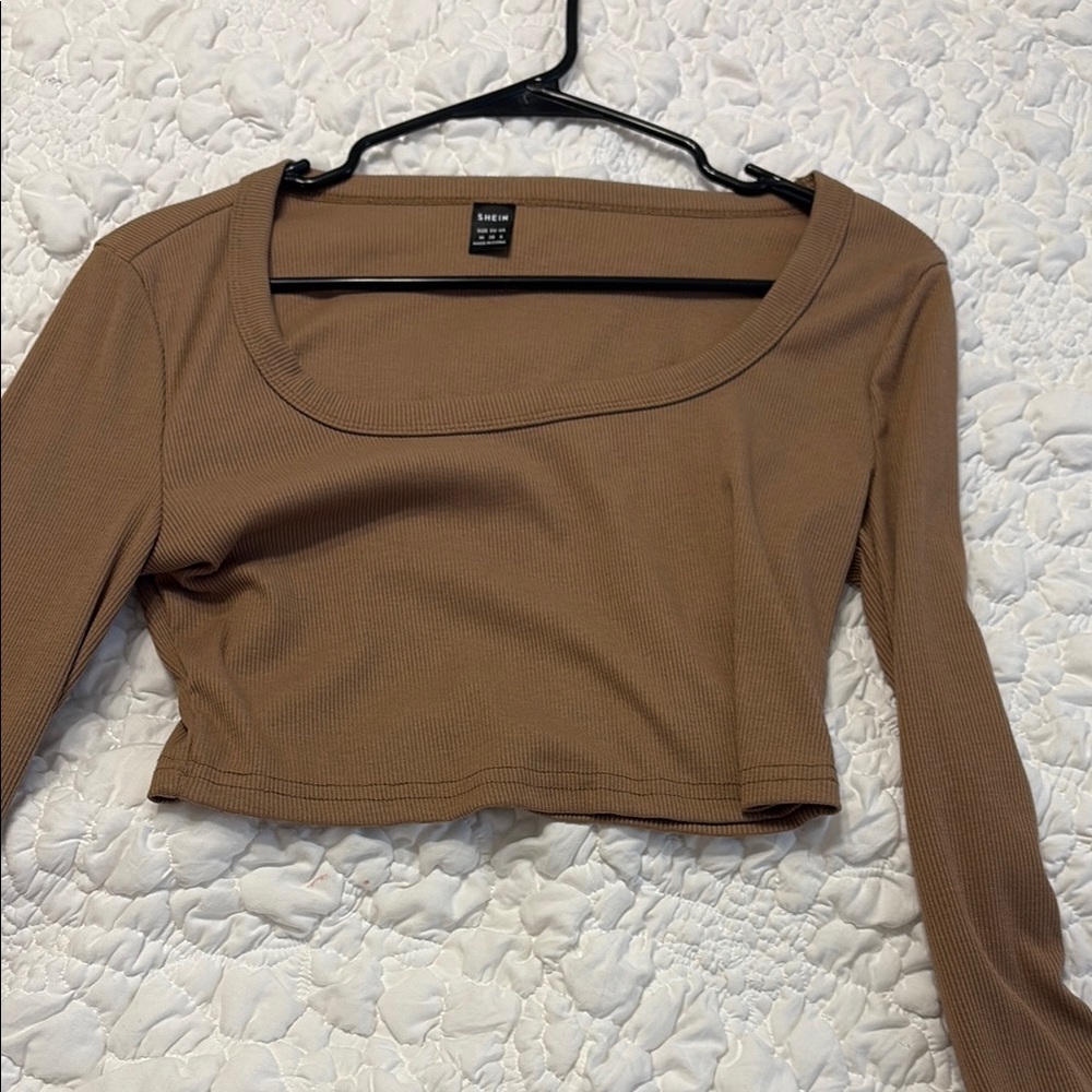 SHEIN Brown Asymmetrical Crop Blouse